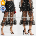 Fashion Lady Embroidered Black Tulle Summer Midi Skirt Manufacture Wholesale Fashion Women Apparel (TA0021S)